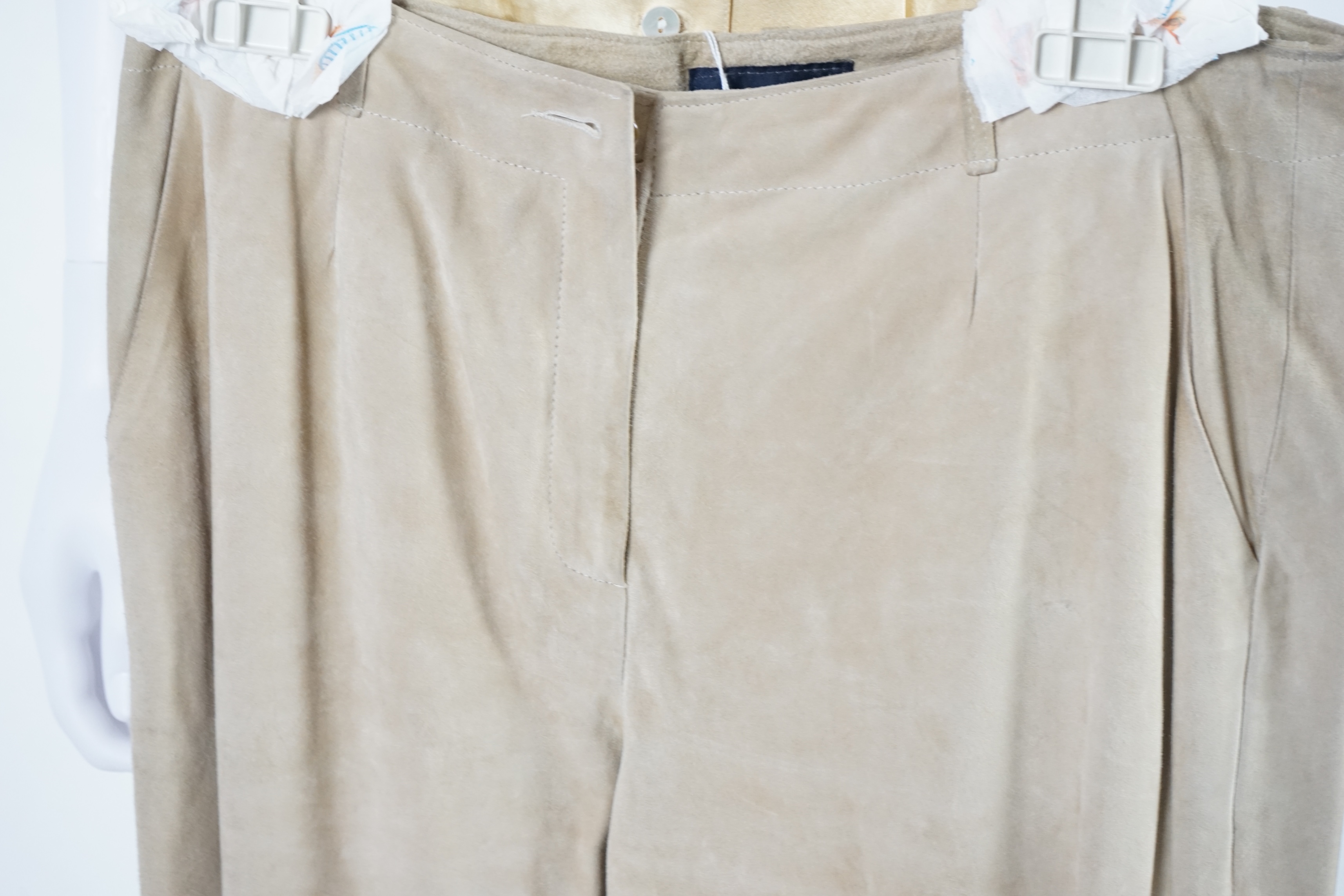 A pair of Paul Costello lady's suede trousers, a short sleeve silk blouse and two Luella tops. Approx sizes 14-16 Proceeds to Happy Paws Puppy Rescue